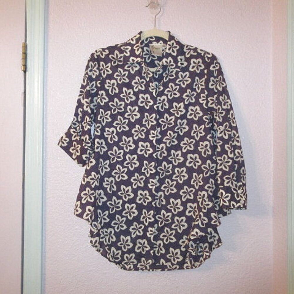 Finley Womens Button Up Shirt Size XS Top Ruffle Purple Floral Cotton USA Made